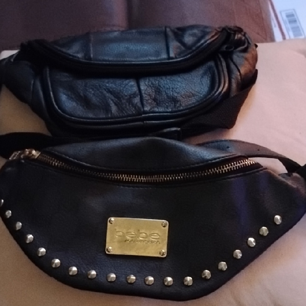 Bebe Black Belt Bag with Gold Studs